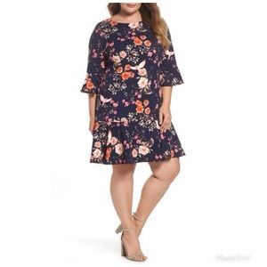 Eliza J Bell Sleeve Ruffle Hem Shift Dress, Sz 20W